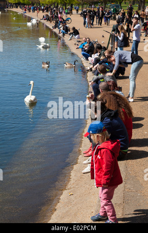 Menschenmassen genießen die Frühlingssonne um Serpentine im Hyde Park. Stockfoto