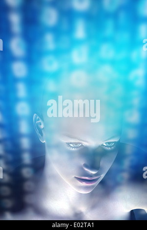streaming von einem weiblichen Android Binärziffern Stockfoto