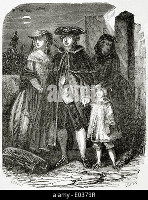 Französische Revolution (1789-1799). Flucht von Louis XVI. (1754-1793) und seiner Familie, 1791. Kupferstich von Dupre. Stockfoto