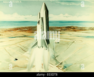 Das Space Shuttle Program war ein bedeutendes Kapitel in der Geschichte der NASA, von 1981 bis 2010. Es umfasste die Entwicklung und den Betrieb wiederverwendbarer Raumfahrzeuge, die Astronauten und Fracht in eine niedrige Erdumlaufbahn transportieren sollten. Das Programm trug zu großen Weltraummissionen bei, darunter zum Start des Hubble Space Telescope und zum Bau der Internationalen Raumstation. Stockfoto