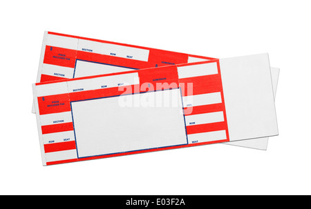 Paar leer rot Leistung Konzertkarten Isolated on White Background. Stockfoto