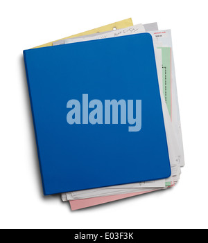 Drei-Ring-Ordner mit gemischten Papieren, Isolated on White Background. Stockfoto