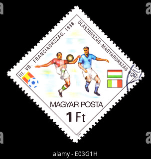 Briefmarke aus Ungarn mit Fußball-Spieler. Stockfoto