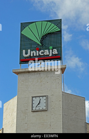 Melden Sie sich über Unicaja Bank, Torremolinos, Spanien Stockfoto