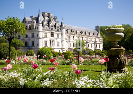 Chateau de Chenonceau aus den Gärten im Loire-Tal, Frankreich Stockfoto