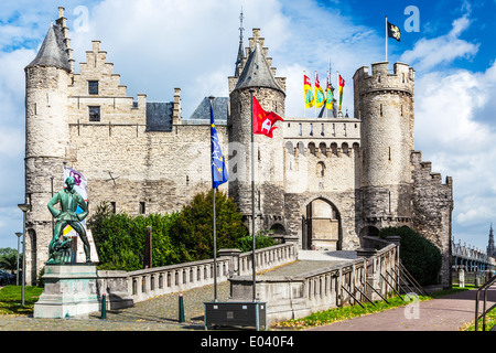 Die Het Steen oder Stein Schloss, eine mittelalterliche Festung am Ufer der Schelde in Antwerpen, Belgien. Stockfoto