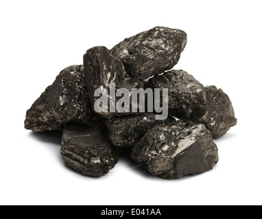 Kleine Haufen von Steinkohle Rock, Isolated on White Background. Stockfoto