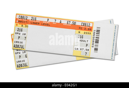 Paar leere Konzertkarten, Isolated on White Background. Stockfoto