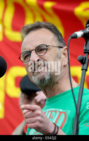 Peter Pinkney (RMT Präsident) anlässlich der Maikundgebung 2014 Stockfoto
