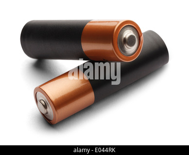 Leere Batterien AA auf einander gestapelt mit textfreiraum Isolated on White Background. Stockfoto