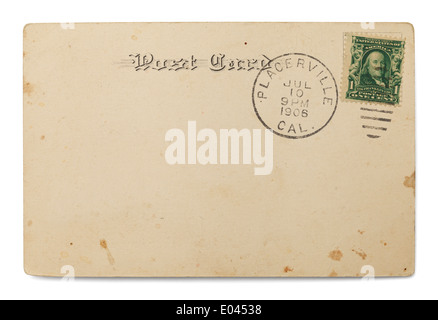 Leere Postkarte mit einem Cent-Marke, Isolated on White Background. Stockfoto