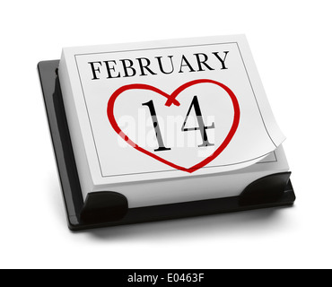 Valentines Day Kalender am 14. Februar Isolated on White Background. Stockfoto