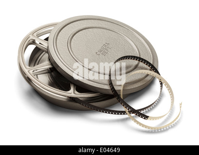 Film-Kanister öffnen mit abwickeln Film, Isolated on White Background. Stockfoto