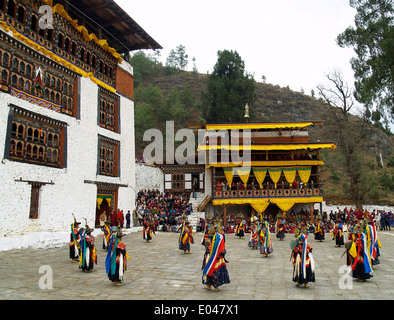 Tsechu Festivals in Paro, Tanz der schwarzen Hüten, Bhutan Stockfoto
