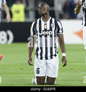 Turin, Italien. 1. Mai 2014. UEFA Europa League Fußball. Halbfinale 2. Etappe. Juventus Turin vs. Benfica. Paul Pogba von Juve Credit: Action Plus Sport/Alamy Live News Stockfoto