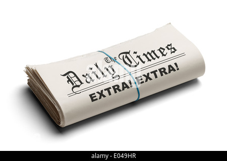 Daily TImes Zeitung gefaltet mit Gummiband. Isolated on White Background. Stockfoto