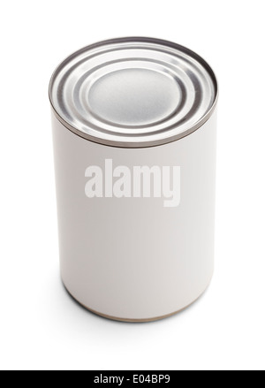 Leer essen kann mit White-Label für Textfreiraum. Isoliert auf weißem Hintergrund. Stockfoto