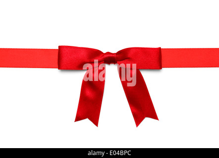 Roter Satin Schleife mit Band, Isolated on White Background. Stockfoto