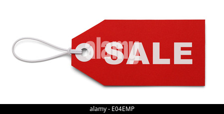 Red-Tag mit dem Wort Verkauf drauf, Isolated on White Background. Stockfoto