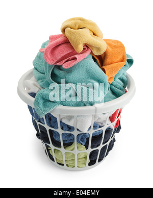 Korb mit ausgeklappten Handtücher, Isolated on White Background. Stockfoto
