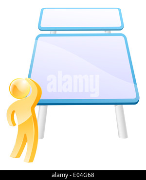 Prüfung von Möglichkeiten, eine Person betrachten ein Zeichen und denken Stockfoto