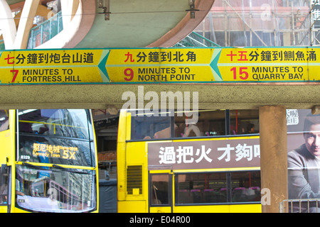 Fahrzeiten Sie, Straßenbahn-Fahrplan In Causeway Bay, Hong Kong. Stockfoto