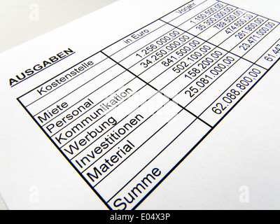 Zahlen einer Statistik mit Rotstiftin Deutsch., objekthaften Einer Statistik Mit Rotstiftin Deutscher Sprache. Stockfoto