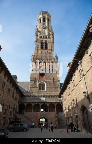 Belfort-Hallen Glockenturm aus dem Hof, Brügge, Belgien Stockfoto