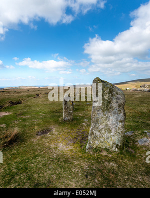 Stehende Steinreihen bei Merrivale auf Dartmoor National Park in Devon Stockfoto