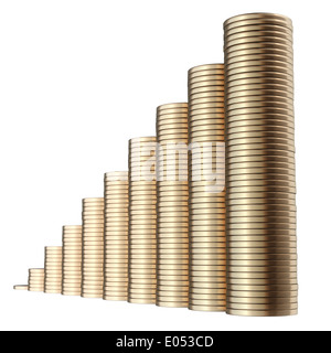 Umsatzwachstum in Form von Haufen von Goldmünzen Stockfoto