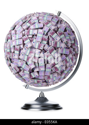 Euro Geld Globus auf isolierte weiß Stockfoto