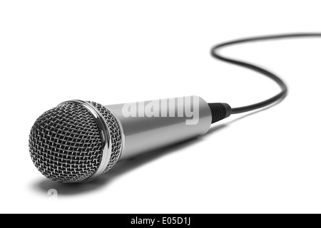 Silber Musik-Mikrofon mit Kabel, Isolated on White Background. Stockfoto