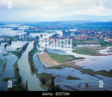 Luftbild von Flut und Nordhouse Dorf Elsass Frankreich Stockfoto