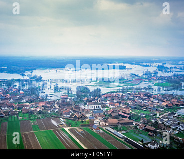 Luftbild von Flut und Nordhouse Dorf Elsass Frankreich Stockfoto