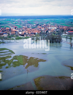 Luftbild von Flut und Nordhouse Dorf Elsass Frankreich Stockfoto