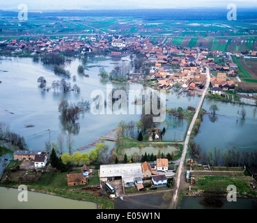 Luftbild von Flut und Nordhouse Dorf Elsass Frankreich Stockfoto