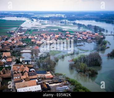 Luftaufnahme von Hochwasser- und Nordhouse Dorf Elsass Frankreich Europa Stockfoto