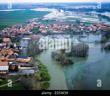 Luftaufnahme von Hochwasser- und Nordhouse Dorf Elsass Frankreich Europa Stockfoto