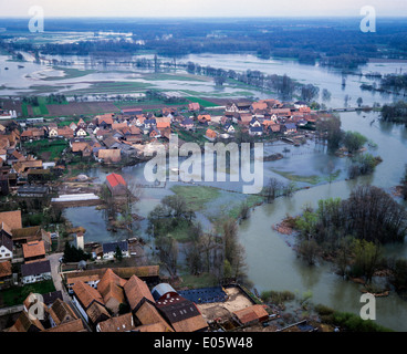 Luftaufnahme von Hochwasser- und Nordhouse Dorf Elsass Frankreich Europa Stockfoto