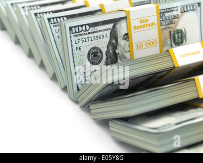 Reihe von Packungen von US-Dollar. Eine Menge bares Geld. 3D Stockfoto