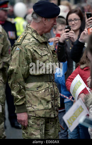 Ayr, Schottland, Vereinigtes Königreich. 3. Mai 2014.   Prince Charles besucht Ayr um Salute von Ayrshire Yeomanry um ihre Freiheit Ayr Parade statt, die Platz für Tag nahm. Bildnachweis: Maurice Morwood/Alamy Live-Nachrichten Stockfoto