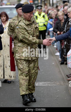 Ayr, Schottland, Vereinigtes Königreich. 3. Mai 2014.   Prince Charles besucht Ayr um Salute von Ayrshire Yeomanry um ihre Freiheit Ayr Parade statt, die Platz für Tag nahm. Bildnachweis: Maurice Morwood/Alamy Live-Nachrichten Stockfoto