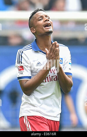 Hamburg, Hamburg, Deutschland. 3. Mai 2014. Michael Mancienne Hamburg ist frustriert während der Bundesliga-Spiel zwischen dem Hamburger SV und FC Bayern München in der Imtech-Arena am 3. Mai 2014 in Hamburg, Deutschland. (Foto von Ulrich Roth) Bildnachweis: Ulrich Roth/NurPhoto/ZUMAPRESS.com/Alamy Live-Nachrichten Stockfoto