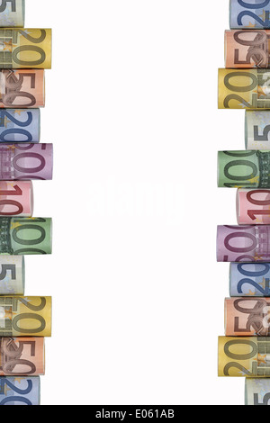 Alle Euro-Banknoten von der Europäischen Union Währung bilden einen Geld-Rahmen Stockfoto