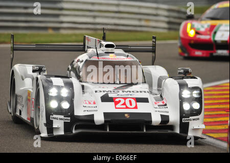 02-03.05.2014. Spa, Belgien. 6-Stunden WEC Endurance Championship Rennsport. #20 PORSCHE TEAM (DEU) PORSCHE 919 HYBRID TIMO BERNHARD (DEU) MARK WEBBER (AUS) BRENDON HARTLEY (NZL) Stockfoto