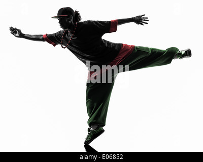 einen hip Hop akrobatische Pause Tänzer Breakdance Jüngling Silhouette weißen Hintergrund Stockfoto