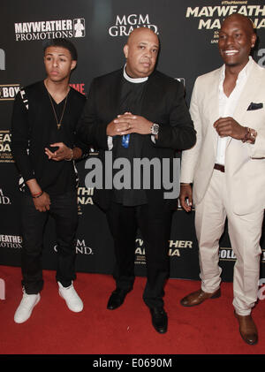 Las Vegas, Nevada, USA. 3. Mai 2014. Diggy Simmons, Rev Run Simmons und Sänger / Schauspieler Tyrese Gibson besuchen die VIP Pre-Kampf-Party für '' Moment: Mayweather Vs Maidana'' am 3. Mai 2014 im MGM Grand Garden Arena in Las Vegas, Nevada-Credit: Marcel Thomas/ZUMAPRESS.com/Alamy Live News Stockfoto