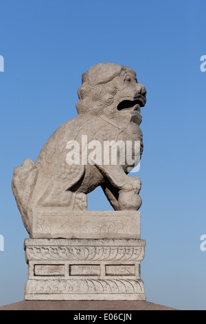 Shih Tsza - einer der zwei Granit Löwen mythologischen Guardian gegründet während des Abstiegs zur Newa-Ufer Stockfoto