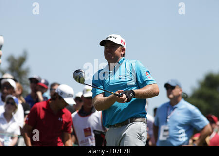 Charlotte, North Carolina, USA. 4. Mai 2014. J.b. HOLMES Abschlag auf das 4. Loch Sonntag während der Endrunde der Wells Fargo Championship im Quail Hollow Country Club in Charlotte, North Carolina. © Matt Roberts/ZUMAPRESS.com/Alamy Live-Nachrichten Stockfoto