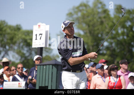 Charlotte, North Carolina, USA. 4. Mai 2014. JIM FURYK abschlägt am 17. Loch Sonntag während der Endrunde der Wells Fargo Championship im Quail Hollow Country Club in Charlotte, North Carolina. © Matt Roberts/ZUMAPRESS.com/Alamy Live-Nachrichten Stockfoto